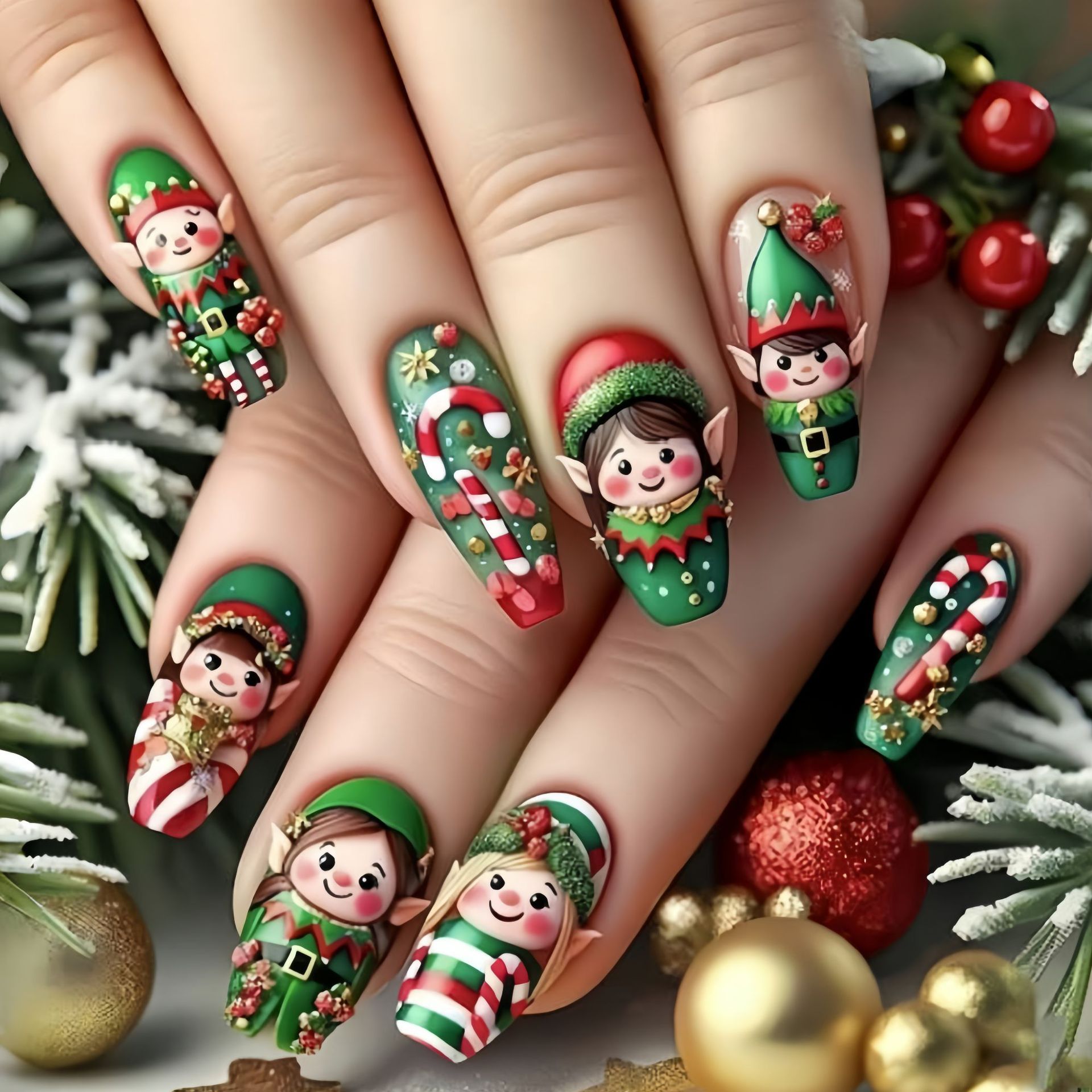 Christmas Tree Artificial - Faux ongles moyens pour fête de