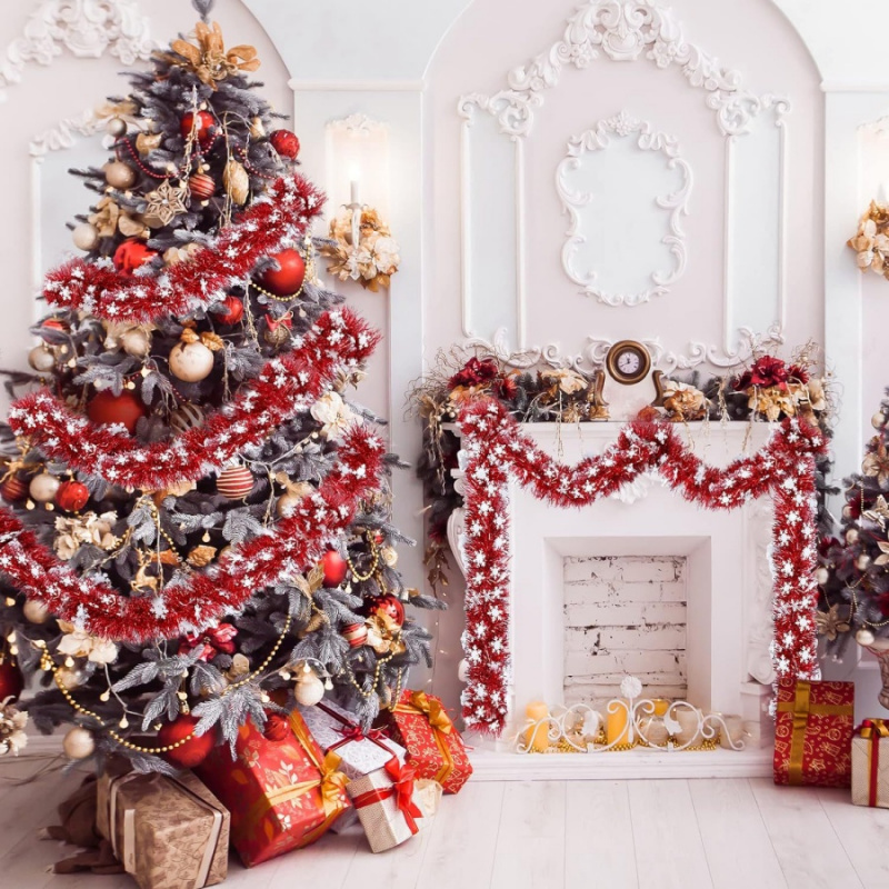Tinsel Garland Decoration - Guirlande rouge flocon de neige en