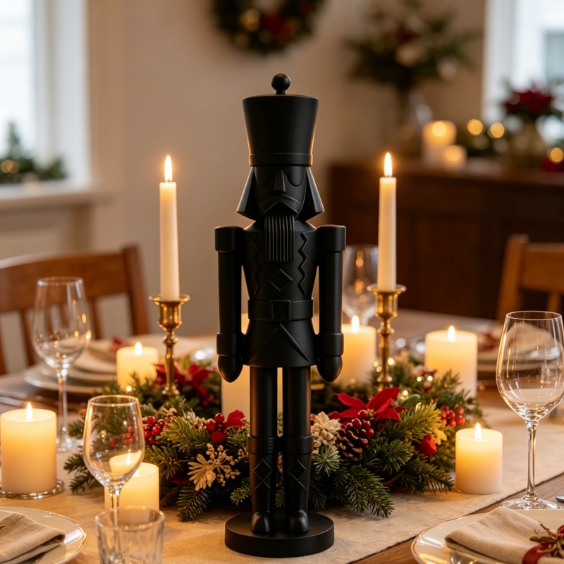Nutcracker Figurine - Statue de soldat casse-noisette noire minimaliste,
