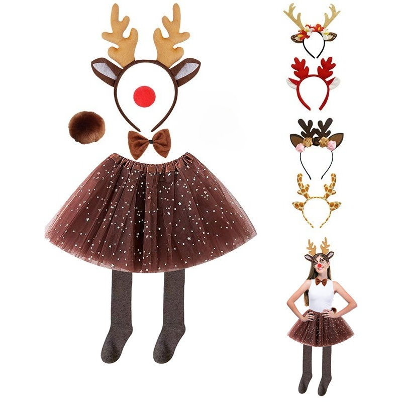 Reindeer Antlers Headband - Ensemble de costumes de renne, jupe