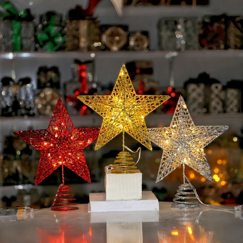 Star Tree Topper - Décoration d'étoile à paillettes pour arbre