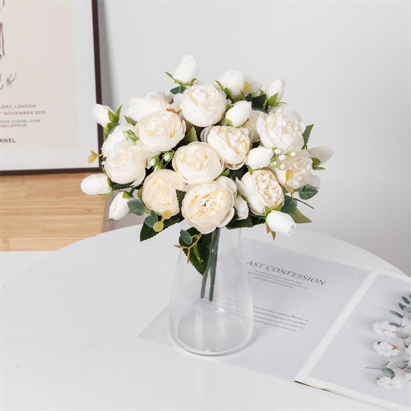 Christmas Wreath Fake - Fleurs artificielles fausses pivoines blanches en