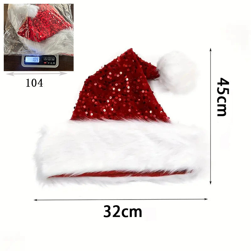 Santa Hat Plush - Chapeau de Noël à paillettes, chapeau