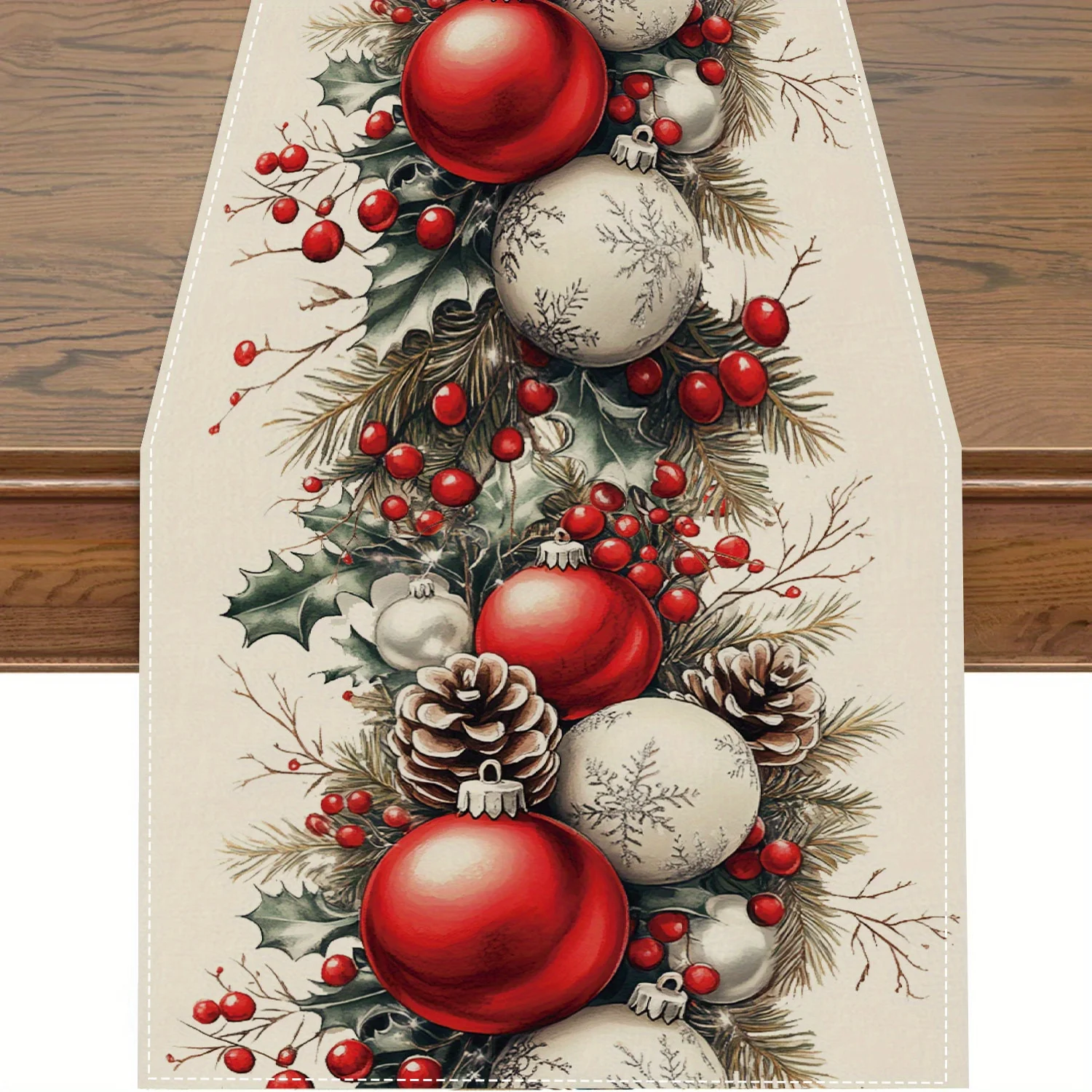 Christmas Table Runner - Boules de Noël Cône de pin