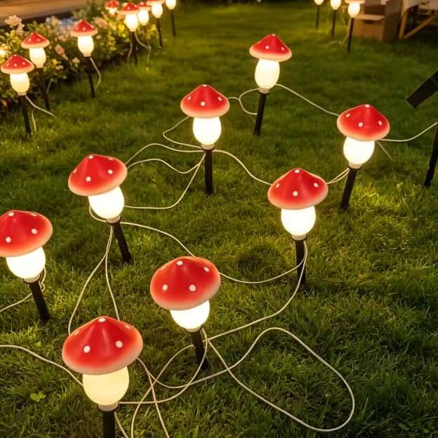 Christmas Lights Outdoor - Guirlandes solaires en forme de champignons,