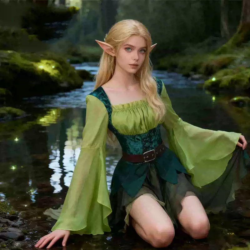 Elf Costume Christmas - Robe de fée verte médiévale pour
