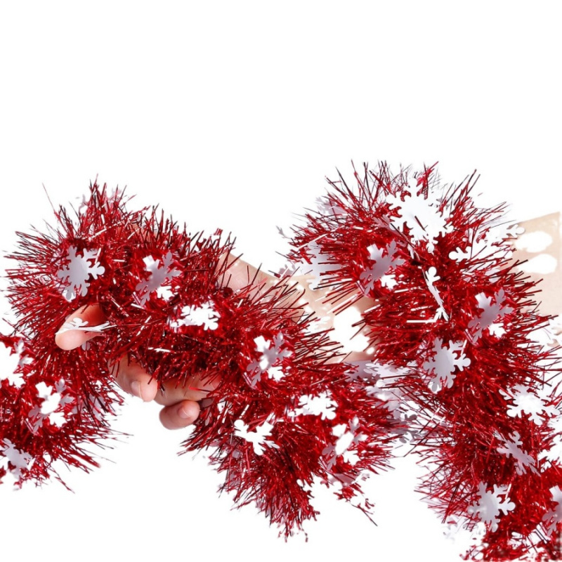 Guirlande rouge flocon de neig - Tinsel Garland Decoration avis et prix