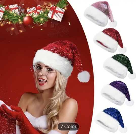 Chapeau de Noël à paillettes,  - Santa Hat Plush avis et prix