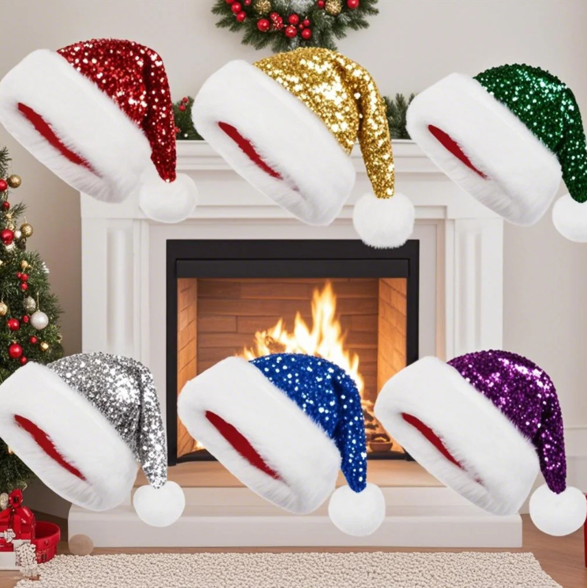 Chapeau de Noël à paillettes,  - Santa Hat Plush avis et prix